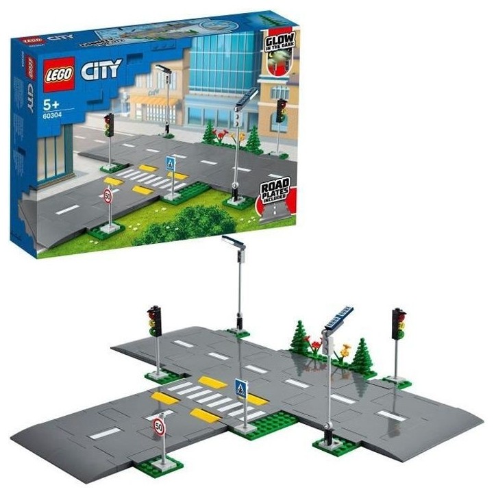 LEGO City 60304 Intersection a assembler, Jeu construction ville avec panneaux et routes a imbriquer pour garçon ou fille