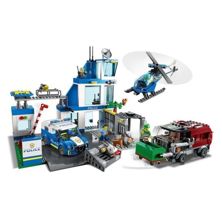 LEGO City 60316 Le Commissariat de Police, Jouet Hélicoptere, Voiture de Police, Chien Figurine, Camion Poubelle Jouet