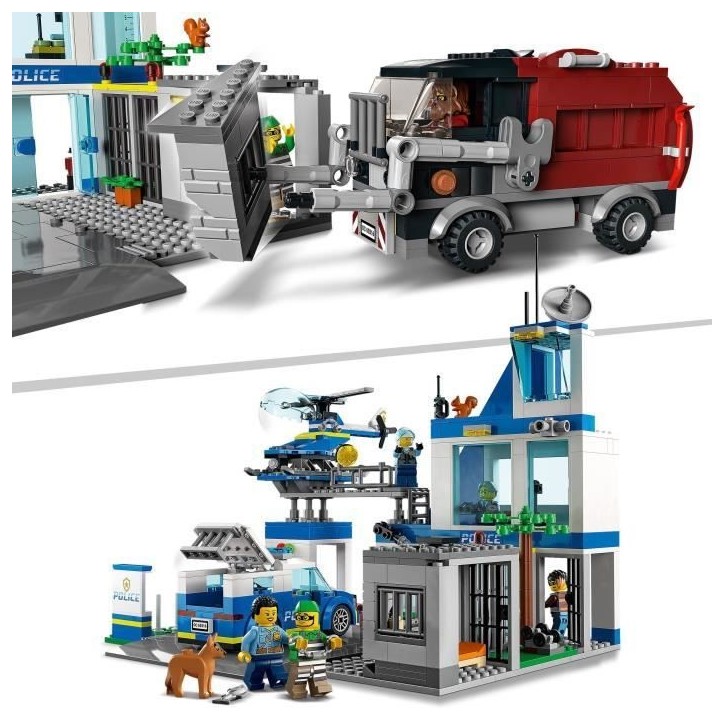 LEGO City 60316 Le Commissariat de Police, Jouet Hélicoptere, Voiture de Police, Chien Figurine, Camion Poubelle Jouet