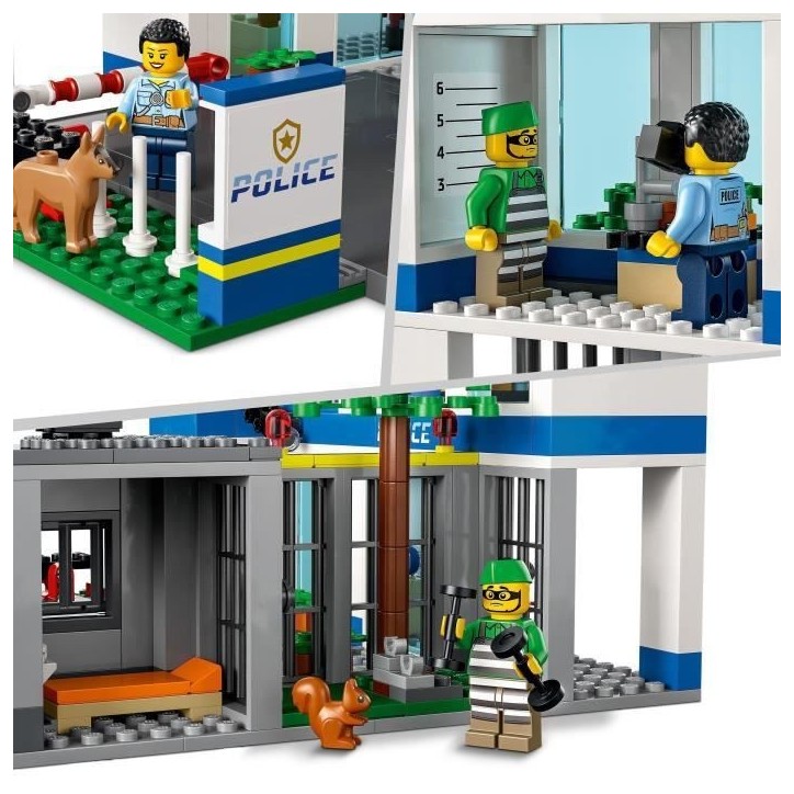LEGO City 60316 Le Commissariat de Police, Jouet Hélicoptere, Voiture de Police, Chien Figurine, Camion Poubelle Jouet