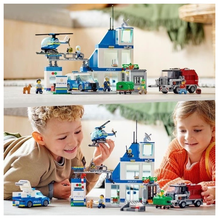 LEGO City 60316 Le Commissariat de Police, Jouet Hélicoptere, Voiture de Police, Chien Figurine, Camion Poubelle Jouet