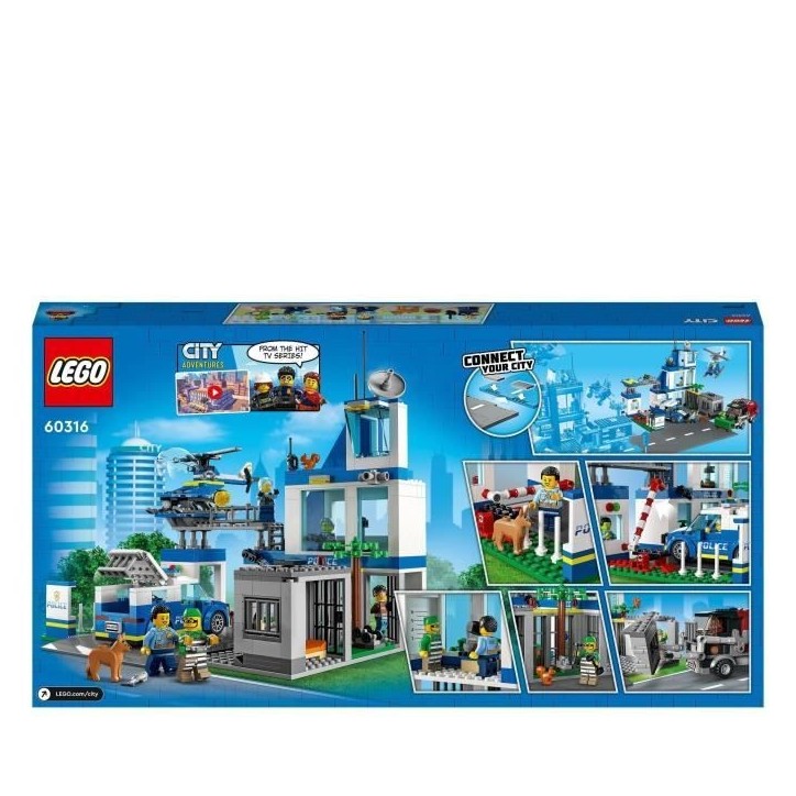 LEGO City 60316 Le Commissariat de Police, Jouet Hélicoptere, Voiture de Police, Chien Figurine, Camion Poubelle Jouet