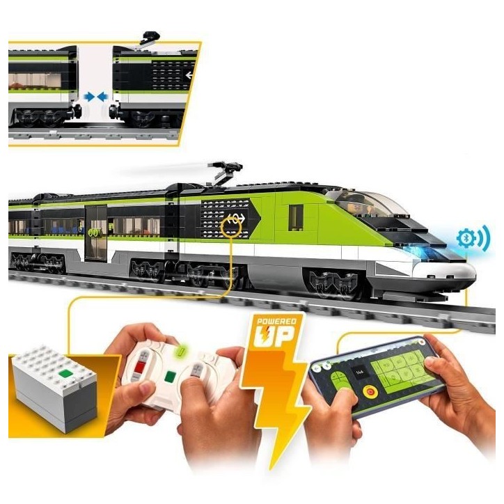 LEGO City Le Train de Voyageurs Express - Jouet de Train Télécommandé - Phares Fonctionnels - Enfants 7 Ans