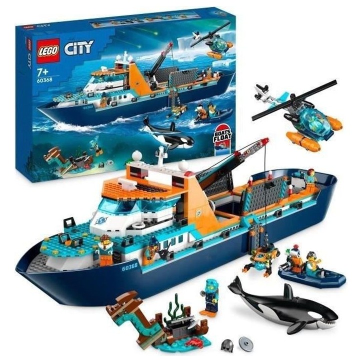 LEGO City 60368 Le Navire d'Exploration Arctique, Jouet de Grand Bateau Flottant, Cadeau Enfants