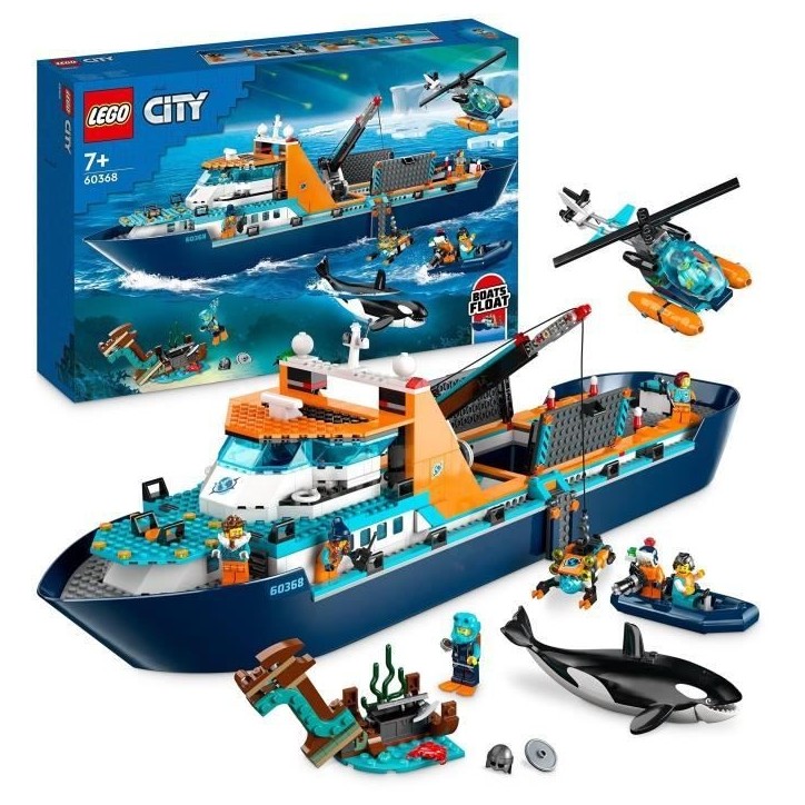 LEGO City 60368 Le Navire d'Exploration Arctique, Jouet de Grand Bateau Flottant, Cadeau Enfants