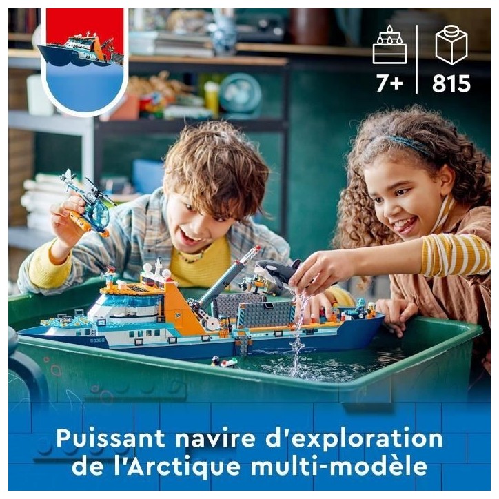 LEGO City 60368 Le Navire d'Exploration Arctique, Jouet de Grand Bateau Flottant, Cadeau Enfants