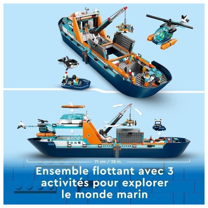 LEGO City 60368 Le Navire d'Exploration Arctique, Jouet de Grand Bateau Flottant, Cadeau Enfants