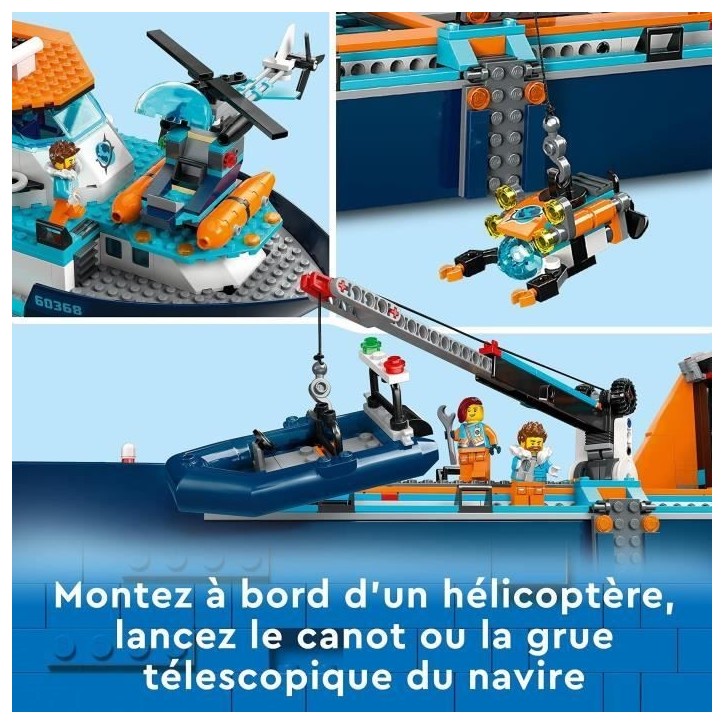 LEGO City 60368 Le Navire d'Exploration Arctique, Jouet de Grand Bateau Flottant, Cadeau Enfants