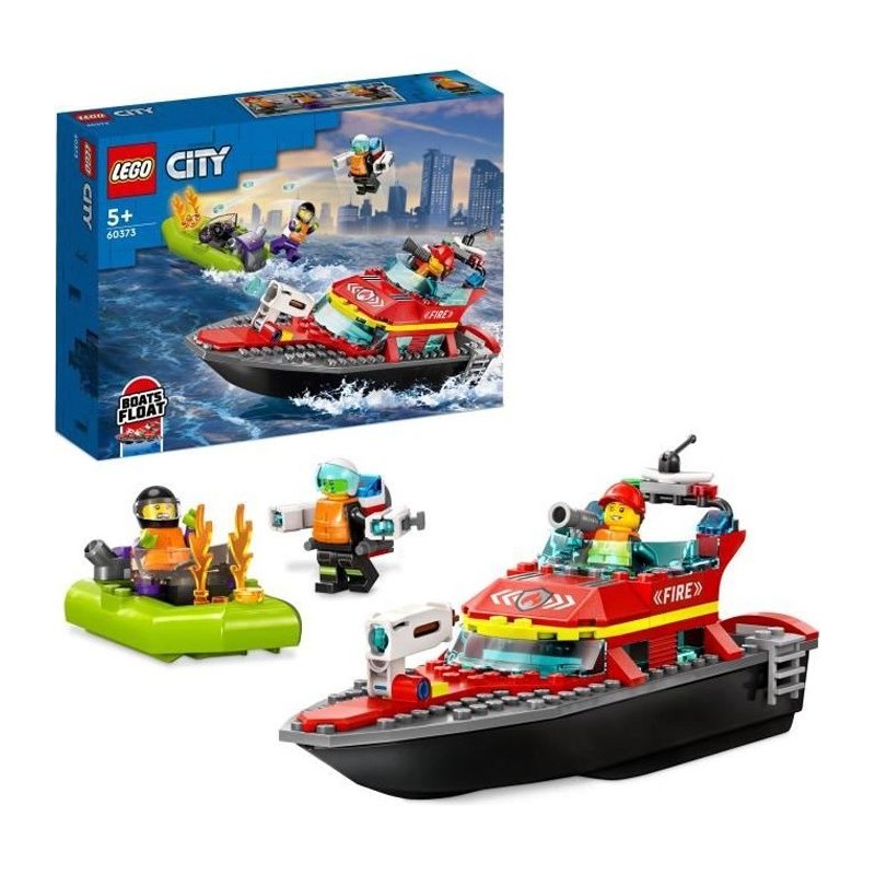 LEGO City 60373 Le Bateau de Sauvetage des Pompiers, Jouet Flottant, J