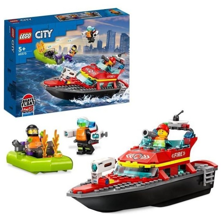 LEGO City 60373 Le Bateau de Sauvetage des Pompiers, Jouet Flottant, Jetpack et Minifigurines