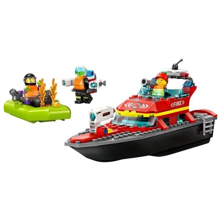 LEGO City 60373 Le Bateau de Sauvetage des Pompiers, Jouet Flottant, Jetpack et Minifigurines