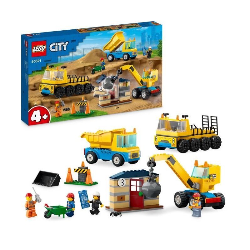 LEGO City 60391 Les Camions de Chantier et la Grue a Boule de Démolit LEGO City 60391 Les Camions de Chantier et la Grue a Boule de Démolit