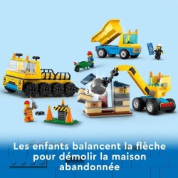 LEGO City 60391 Les Camions de Chantier et la Grue a Boule de Démolit