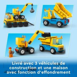 LEGO City 60391 Les Camions de Chantier et la Grue a Boule de Démolit