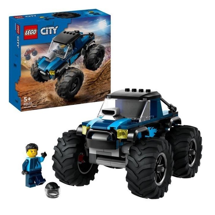 LEGO 60402 City Le Monster Truck Bleu, Jouet Camion Tout-Terrain et Minifigurine de Conducteur, Cadeau Enfants