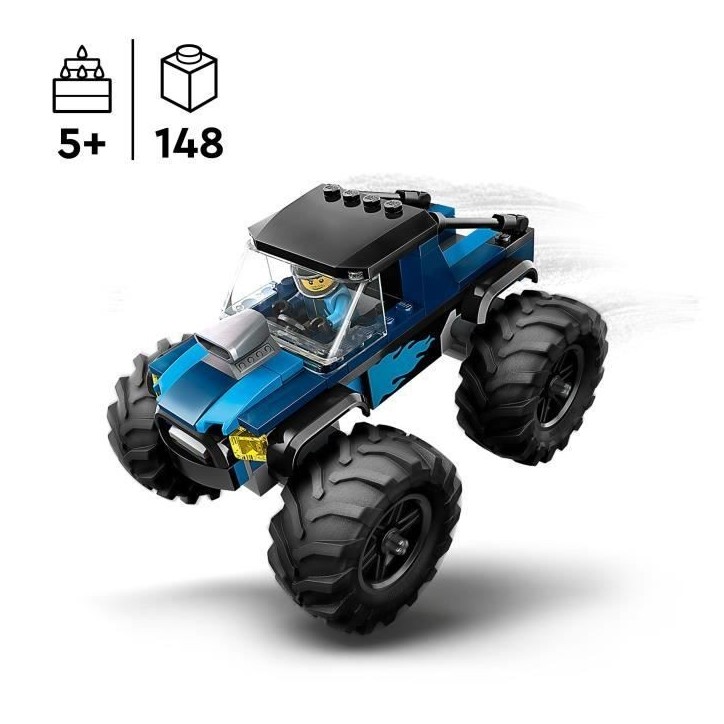 LEGO 60402 City Le Monster Truck Bleu, Jouet Camion Tout-Terrain et Minifigurine de Conducteur, Cadeau Enfants