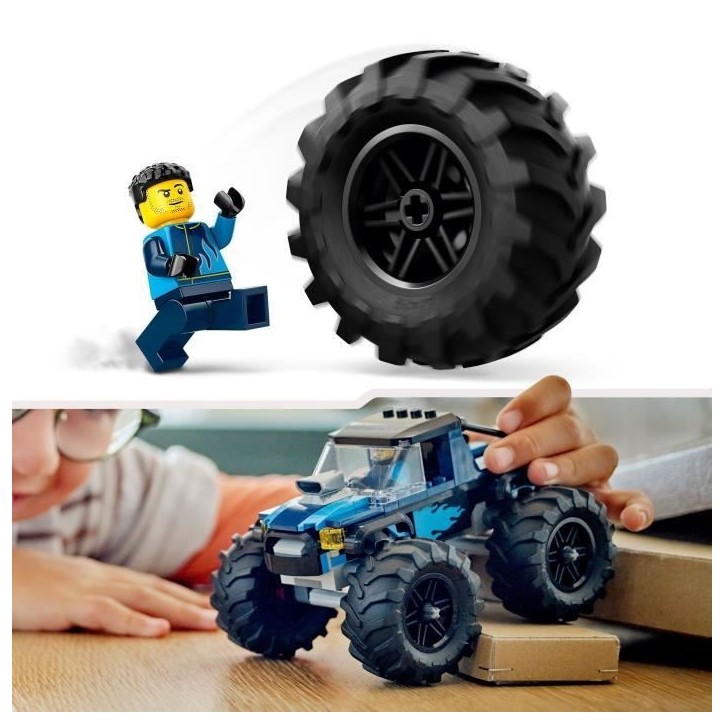 LEGO 60402 City Le Monster Truck Bleu, Jouet Camion Tout-Terrain et Minifigurine de Conducteur, Cadeau Enfants
