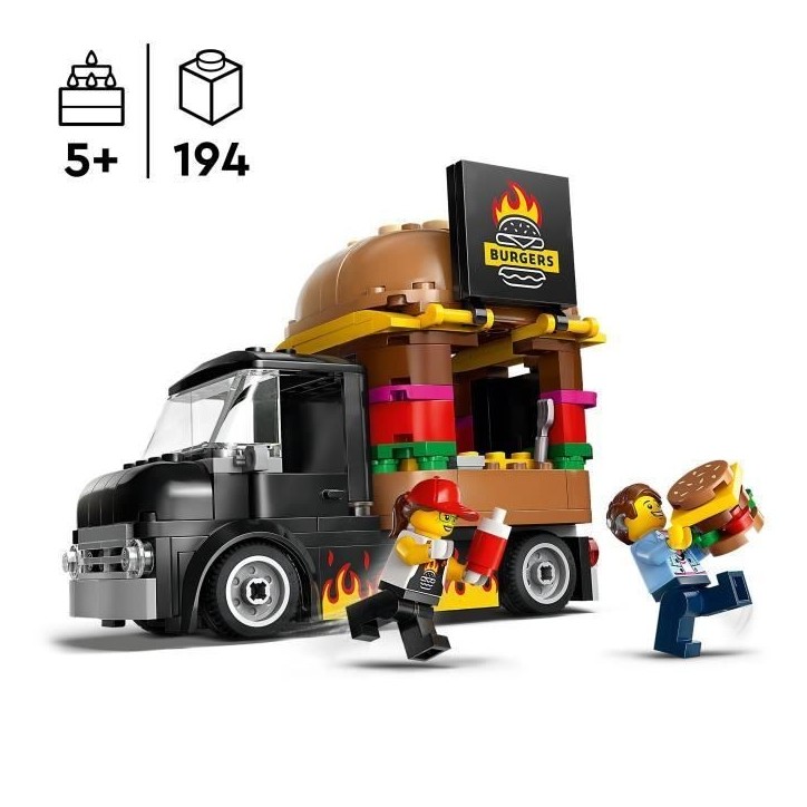 LEGO 60404 City Le Food-truck de Burgers, Jouet de Camionnette, Jeu Imaginatif avec Camionnette et Minifigurines LEGO 60404 City Le Food-truck de Burgers, Jouet de Camionnette, Jeu Imaginatif avec Camionnette et Minifigurines