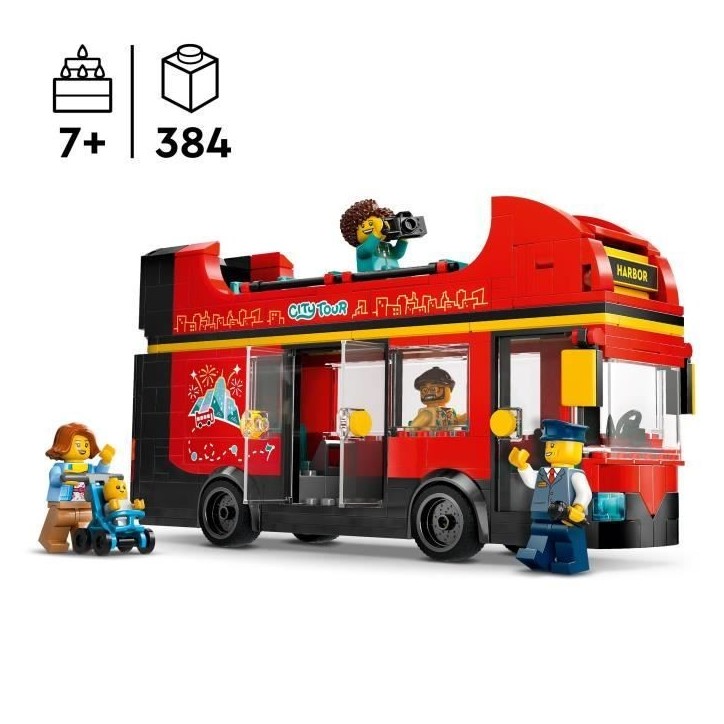 LEGO City 60407 Le bus rouge a deux étages, bus jouet, véhicule pour enfants des 7 ans