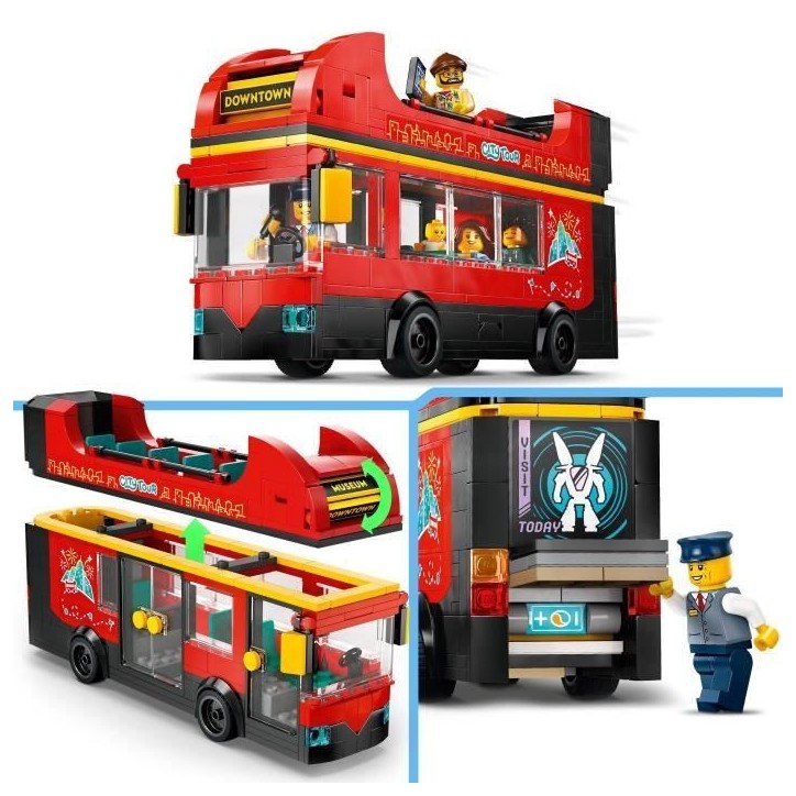 LEGO City 60407 Le bus rouge a deux étages, bus jouet, véhicule pour enfants des 7 ans