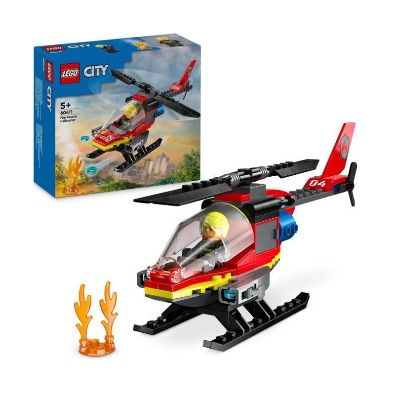 LEGO 60411 City L'Hélicoptere de Secours des Pompiers, Jouet avec Min LEGO 60411 City L'Hélicoptere de Secours des Pompiers, Jouet avec Min