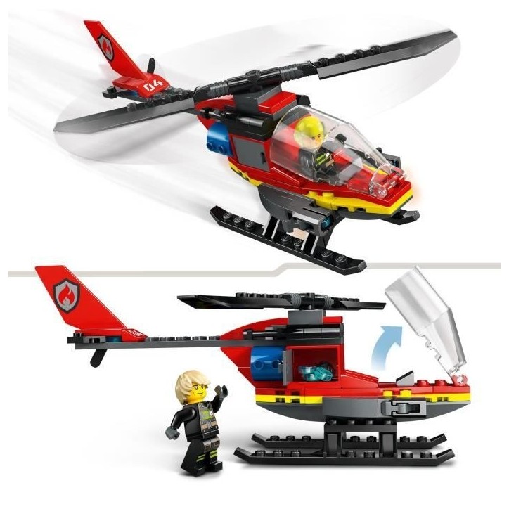 LEGO 60411 City L'Hélicoptere de Secours des Pompiers, Jouet avec Minifigurines de Pilote Pompier, Cadeau pour Enfants