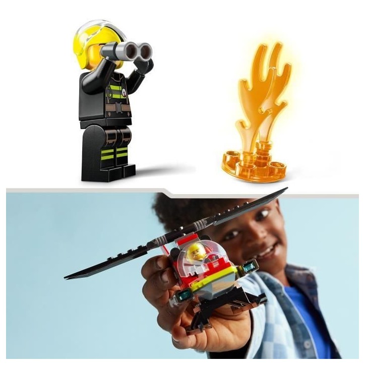 LEGO 60411 City L'Hélicoptere de Secours des Pompiers, Jouet avec Minifigurines de Pilote Pompier, Cadeau pour Enfants