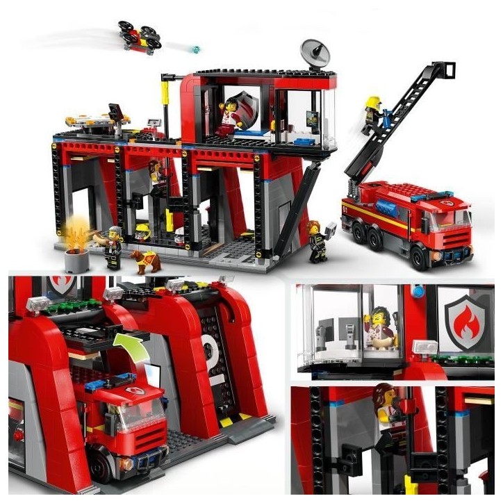LEGO 60414 City La Caserne et le Camion de Pompiers, Jouet de Figurine de Chien et 5 Minifigurines, Cadeau Enfants