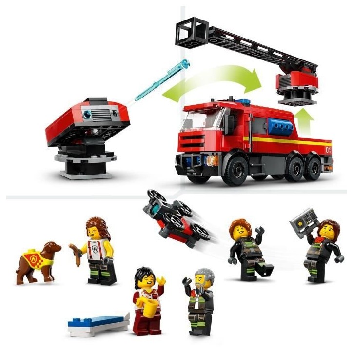 LEGO 60414 City La Caserne et le Camion de Pompiers, Jouet de Figurine de Chien et 5 Minifigurines, Cadeau Enfants