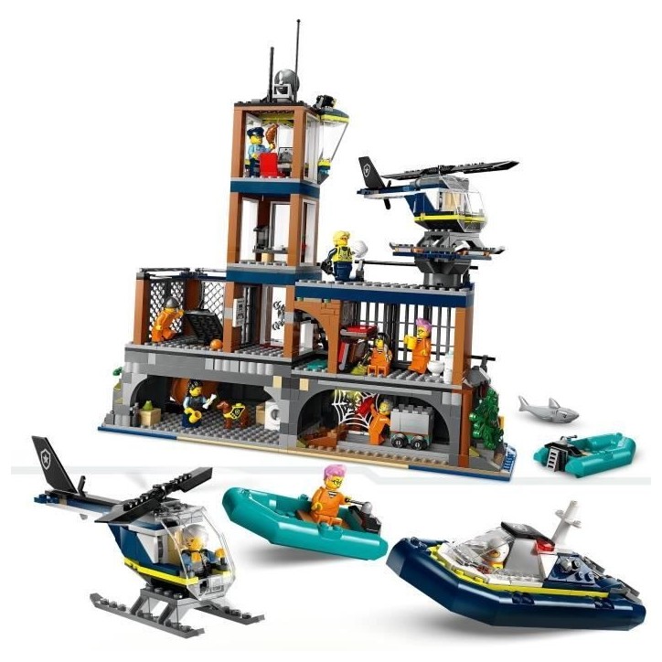 LEGO 60419 City La Prison de la Police en Haute Mer, Jouet avec Hélicoptere et Bateau, 7 Minifigurines et Figurine de Chien