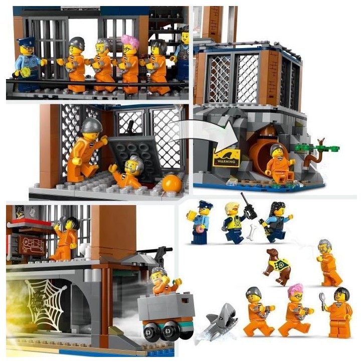 LEGO 60419 City La Prison de la Police en Haute Mer, Jouet avec Hélicoptere et Bateau, 7 Minifigurines et Figurine de Chien