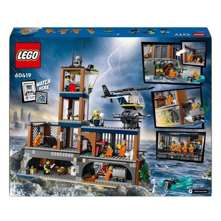 LEGO 60419 City La Prison de la Police en Haute Mer, Jouet avec Hélicoptere et Bateau, 7 Minifigurines et Figurine de Chien