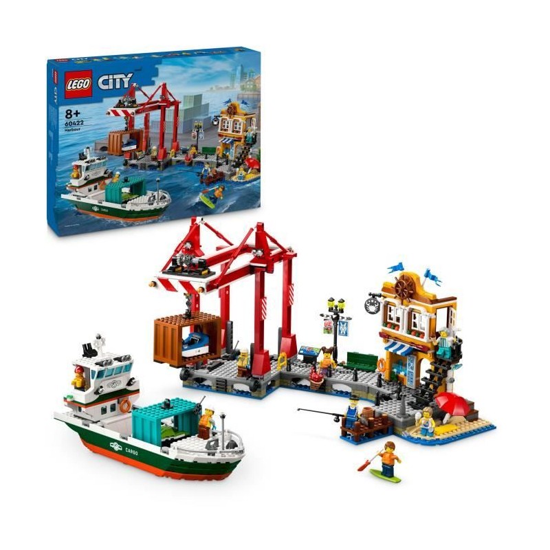 LEGO City 60422 Le port et le navire marchand, jouet de construction a