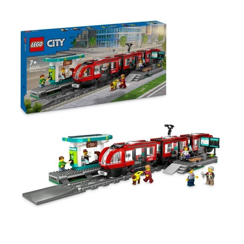 LEGO City 60423 Le tramway et la station du centre-ville, véhicule po LEGO City 60423 Le tramway et la station du centre-ville, véhicule po