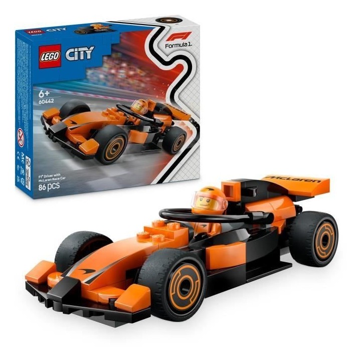 LEGO City 60442 Voiture de course McLaren avec pilote de F1 - Jouet pour garçon des 6 ans
