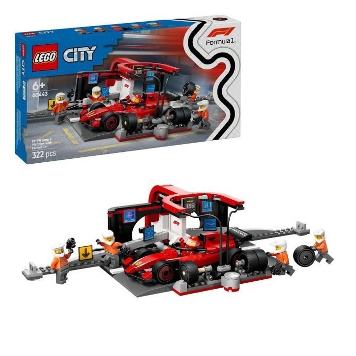 LEGO City 60443 Arret au stand de F1 avec voiture Ferrari - Jouet pour garçon des 6 ans
