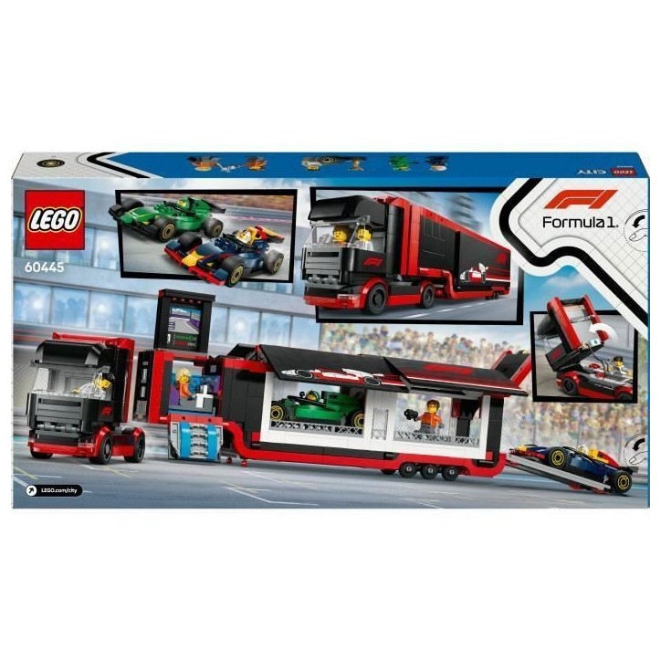 LEGO City 60445 Camion de F1 avec voitures de F1 RB20 et AMR24 - Jeu pour garçon des 8 ans
