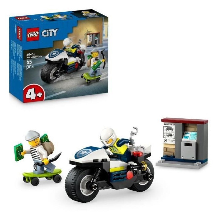 LEGO City 60455 La Course-Poursuite en Moto de Police - Jeu de construction des 4 ans