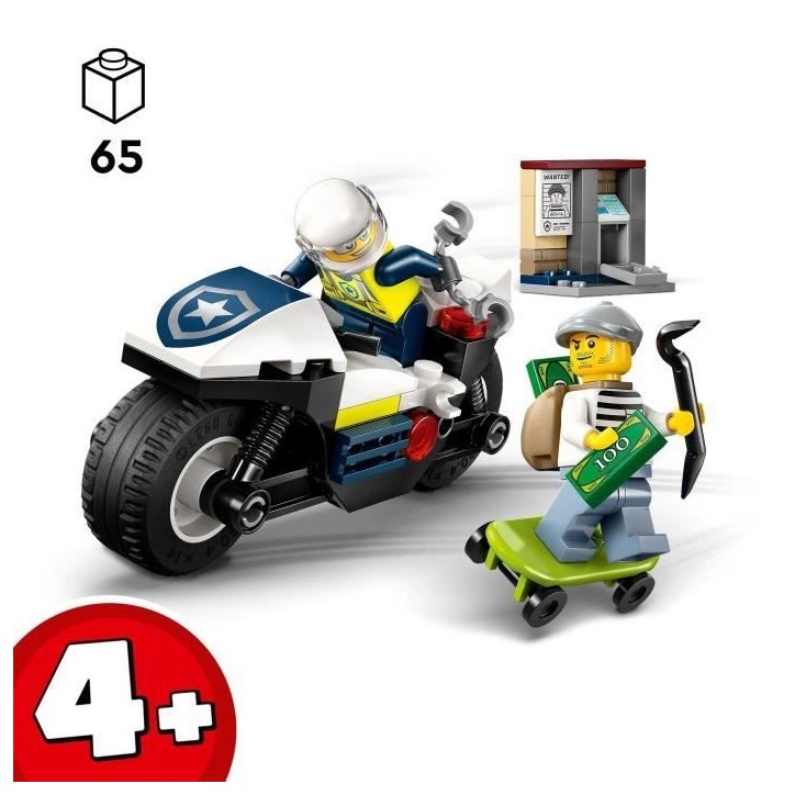 LEGO City 60455 La Course-Poursuite en Moto de Police - Jeu de construction des 4 ans