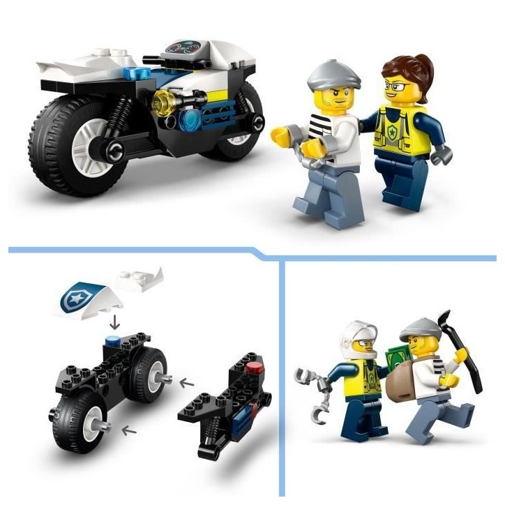 LEGO City 60455 La Course-Poursuite en Moto de Police - Jeu de construction des 4 ans