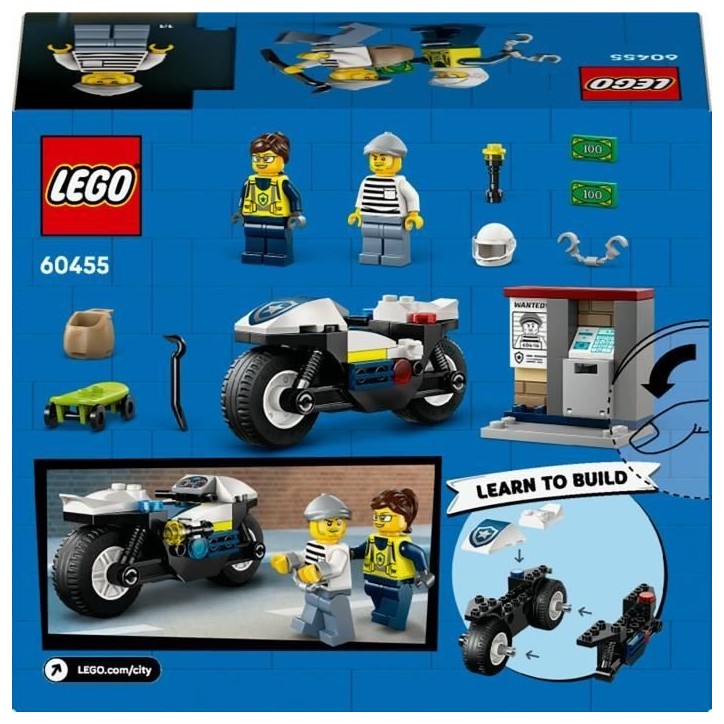 LEGO City 60455 La Course-Poursuite en Moto de Police - Jeu de construction des 4 ans