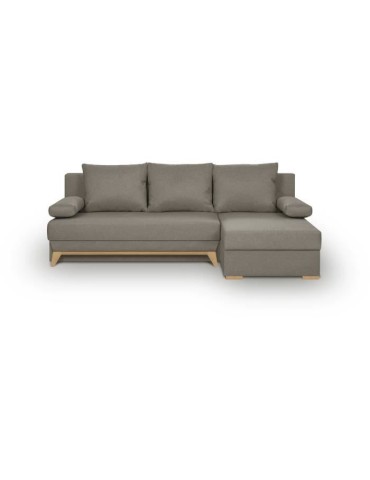 TEIJO Canapé d'angle convertible - Tissu Taupe - L 197 x P 91/132 x H 82 cm