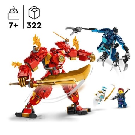 LEGO 71808 NINJAGO Le Robot Élémentaire du Feu de Kai, Jouet Ninja avec Figurine Personnalisable Plus Minifigurines Kai et Zan