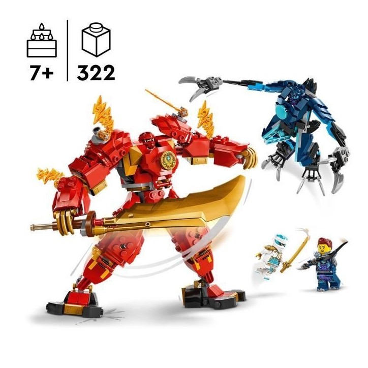 LEGO 71808 NINJAGO Le Robot Élémentaire du Feu de Kai, Jouet Ninja avec Figurine Personnalisable Plus Minifigurines Kai et Zan LEGO 71808 NINJAGO Le Robot Élémentaire du Feu de Kai, Jouet Ninja avec Figurine Personnalisable Plus Minifigurines Kai et Zan