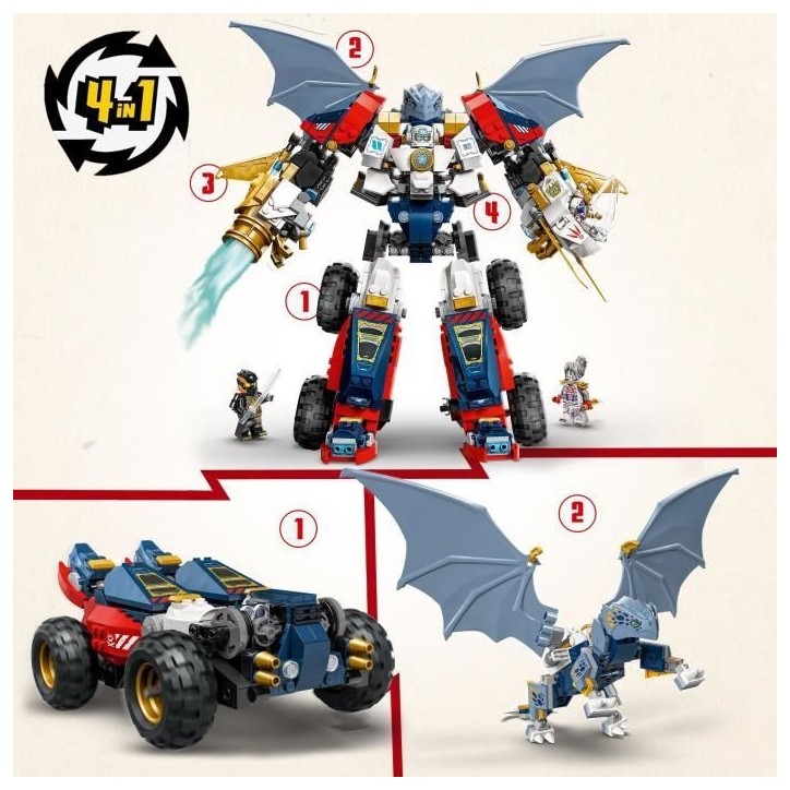 LEGO NINJAGO 71834 Le robot ultra combo de Zane - Jeu de construction 4-en-1 des 9 ans