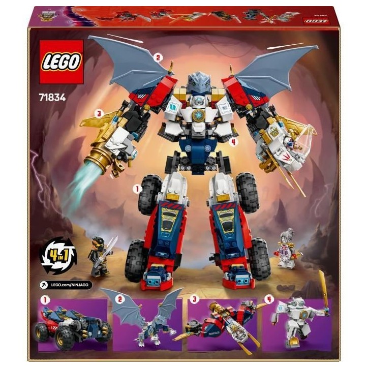 LEGO NINJAGO 71834 Le robot ultra combo de Zane - Jeu de construction 4-en-1 des 9 ans