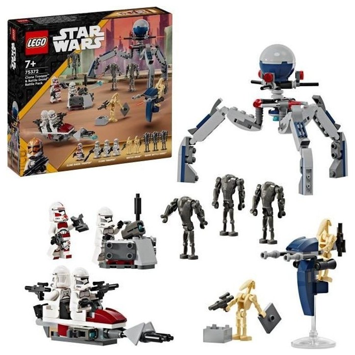 LEGO 75372 Star Wars Pack de Combat des Clone Troopers et Droides de Combat, Jouet avec Speeder Bike et Figurine LEGO 75372 Star Wars Pack de Combat des Clone Troopers et Droides de Combat, Jouet avec Speeder Bike et Figurine
