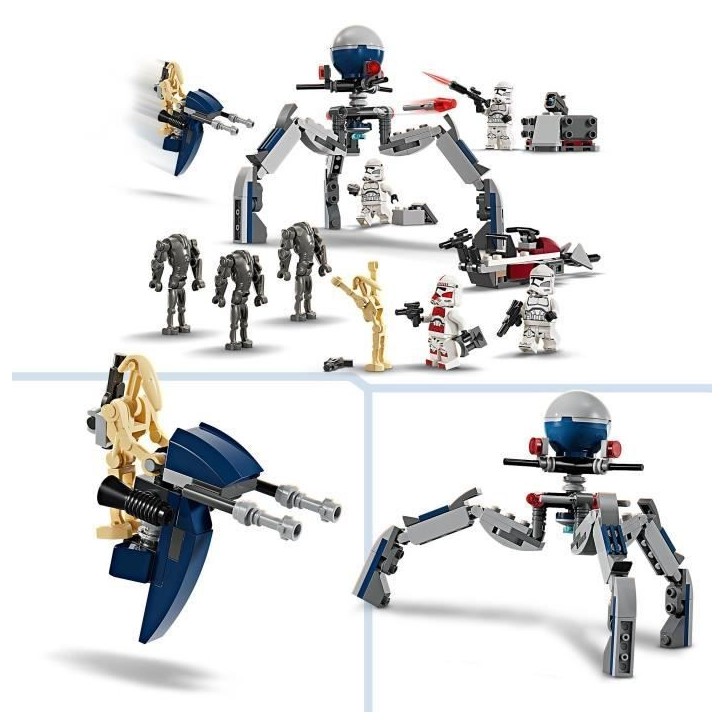 LEGO 75372 Star Wars Pack de Combat des Clone Troopers et Droides de Combat, Jouet avec Speeder Bike et Figurine LEGO 75372 Star Wars Pack de Combat des Clone Troopers et Droides de Combat, Jouet avec Speeder Bike et Figurine