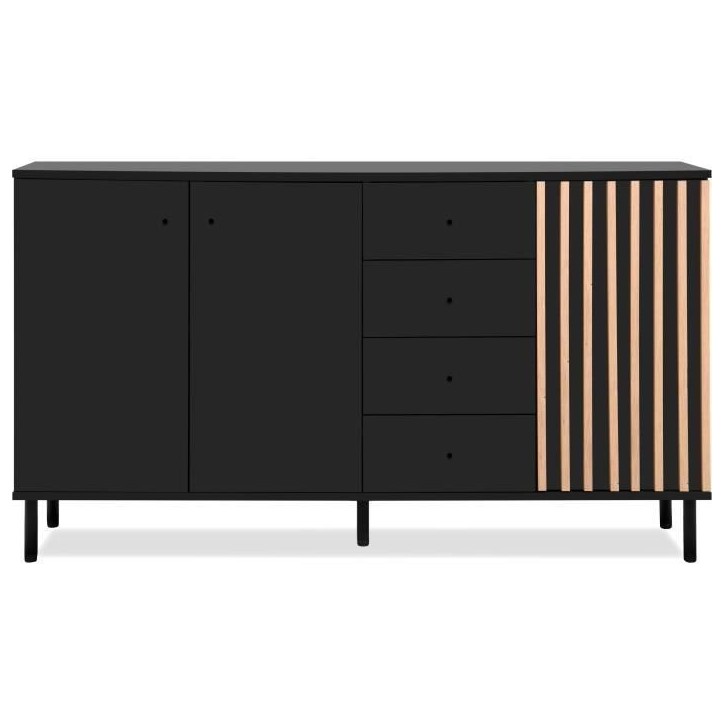 Buffet - MONZA - Décor noir / chene artisan - 3 portes - 4 tiroirs - 160 x 90 x 40 cm Buffet - MONZA - Décor noir / chene artisan - 3 portes - 4 tiroirs - 160 x 90 x 40 cm