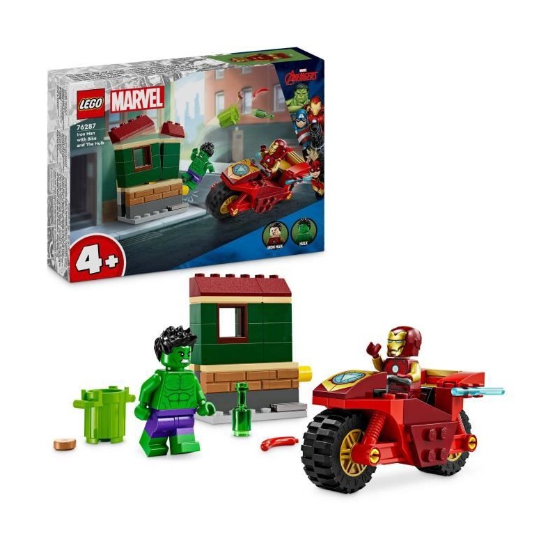 LEGO Marvel 76287 Iron Man avec une Moto et Hulk, Set Avengers avec Mi LEGO Marvel 76287 Iron Man avec une Moto et Hulk, Set Avengers avec Mi